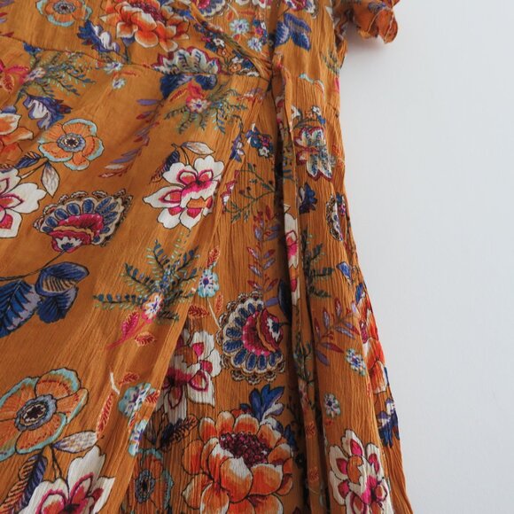 PATRONS OF PEACE Floral Crepe Faux Wrap Maxi Dress in Burnt Orange Boho Size L - Picture 15 of 16